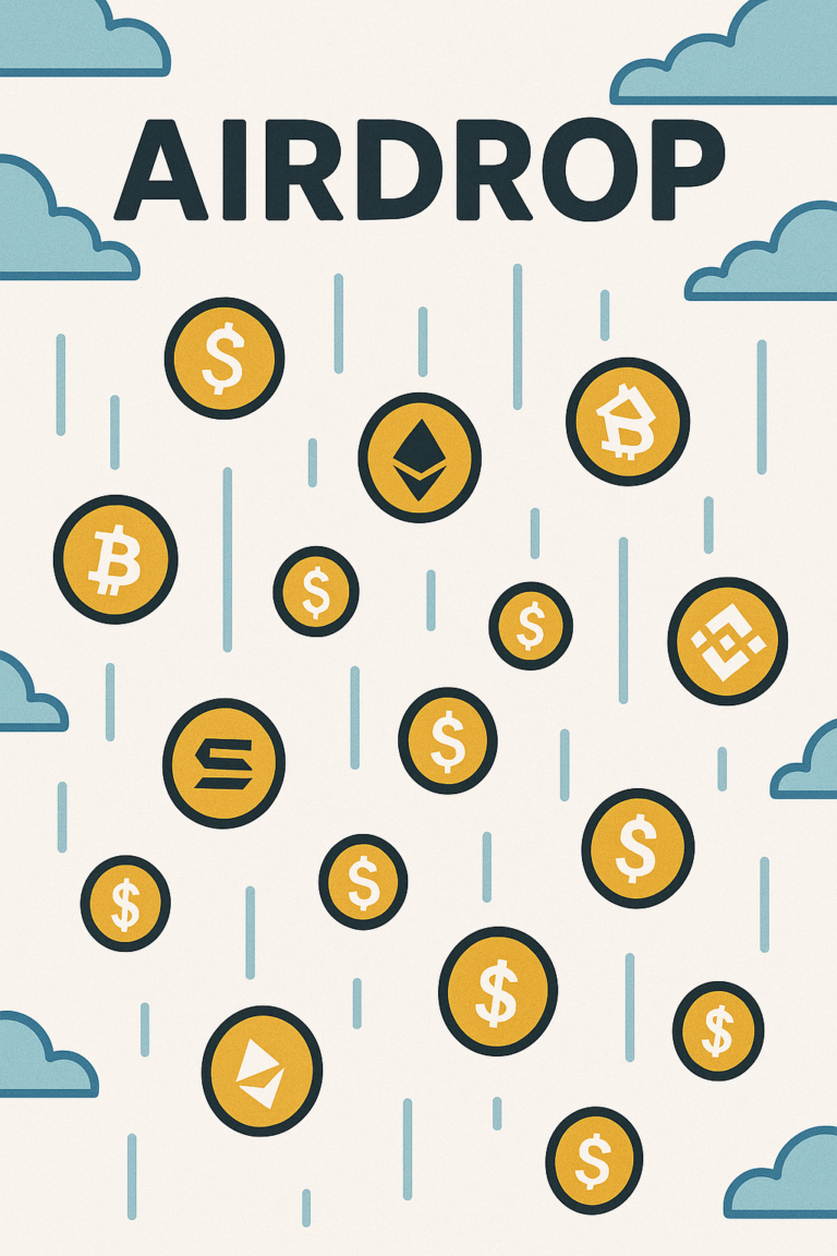 Exemplificar o que são Air Drops com simbolos de cripto moedas caindo