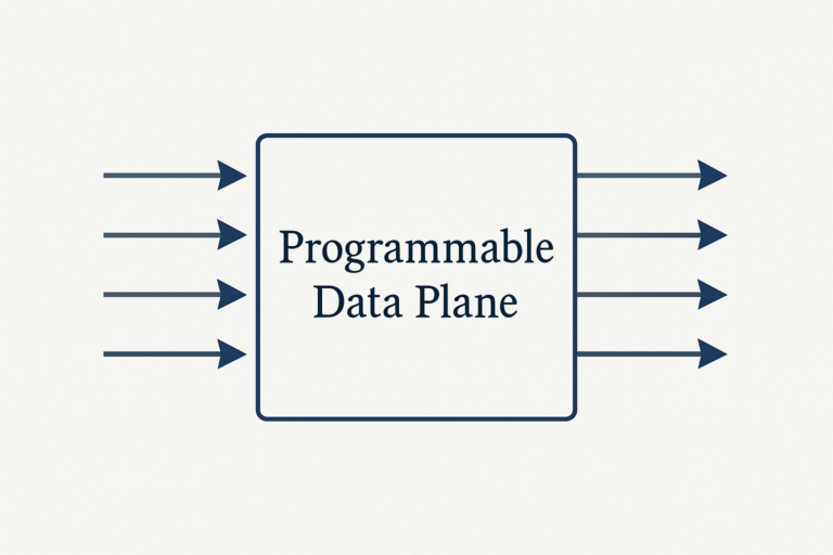 Diagrama conceitual do Plano de Dados Programável (Programmable Data Plane) em um switch, mostrando o fluxo de dados de entrada e saída.